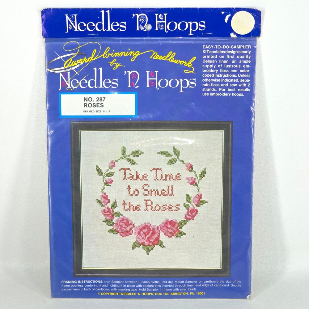 Needle N Hoops 287 Roses‎ Cross Stitch Sampler Kit Cottagecore Cabincore Vintage